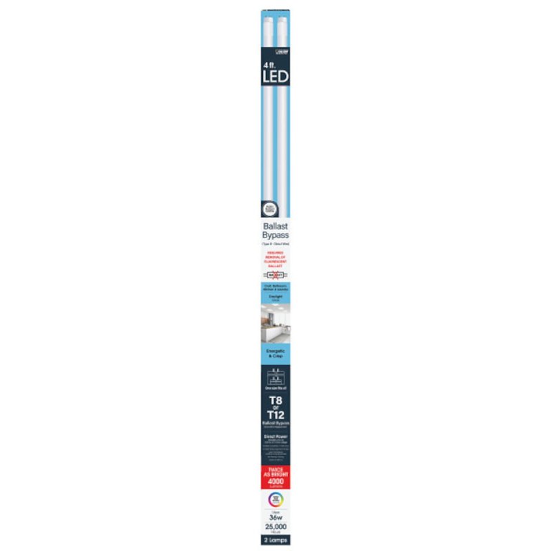 Feit Electric T848HO/850/B/LED/2 Linear LED Tube, Ballast Bypass Type B, 4000 Lumens, 36 W, T8 Tubular Lamp, Frost, 2 PK