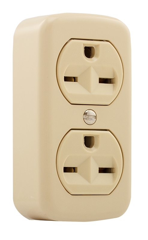 Eaton 74V-BOX Straight Blade Duplex Receptacle, 2-Pole, 15 A, 250 VAC, Back, Side Wiring, NEMA: 6-15R, Ivory