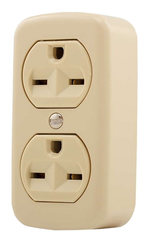 Eaton 74V-BOX Straight Blade Duplex Receptacle, 2-Pole, 15 A, 250 VAC, Back, Side Wiring, NEMA: 6-15R, Ivory
