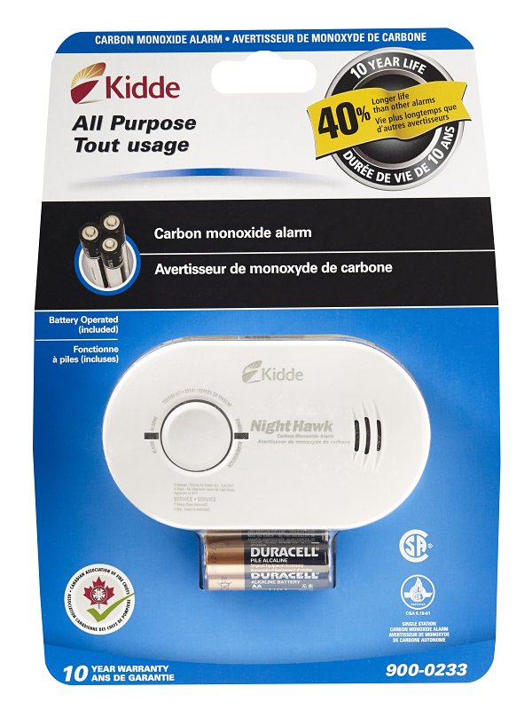 Kidde NightHawk 900-0233 Carbon Monoxide Alarm, 10 ft, +/-30 % Accuracy, 4 to 15 min Response, 85 dB, Wall, White