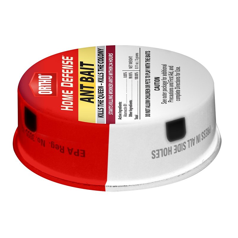Ortho Home Defense OHD-MAT10 Ant Bait Station, 4.32 in L, 2.2 in W, 3.82 in H, 1.06 oz Bait, Metal, Red/White