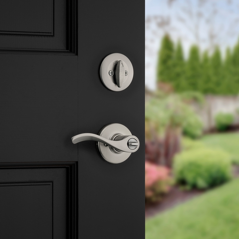 Kwikset 96900-420 Deadbolt Security Set, Keyed Entry Lock, Lever Handle, Balboa Design, Satin Nickel, Turn Piece