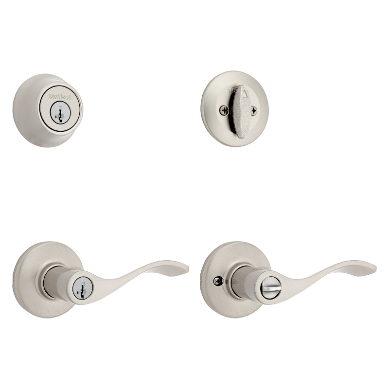 Kwikset 96900-420 Deadbolt Security Set, Keyed Entry Lock, Lever Handle, Balboa Design, Satin Nickel, Turn Piece