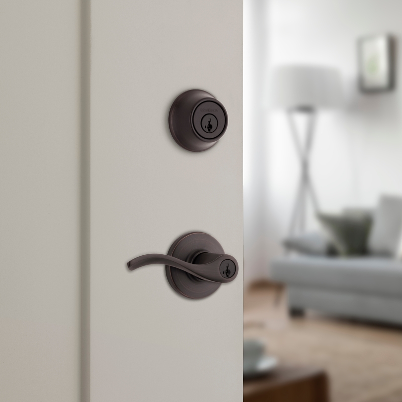 Kwikset 96900-425 Deadbolt Security Set, Keyed Entry Lock, Lever Handle, Balboa Design, Venetian Bronze, Turn Piece