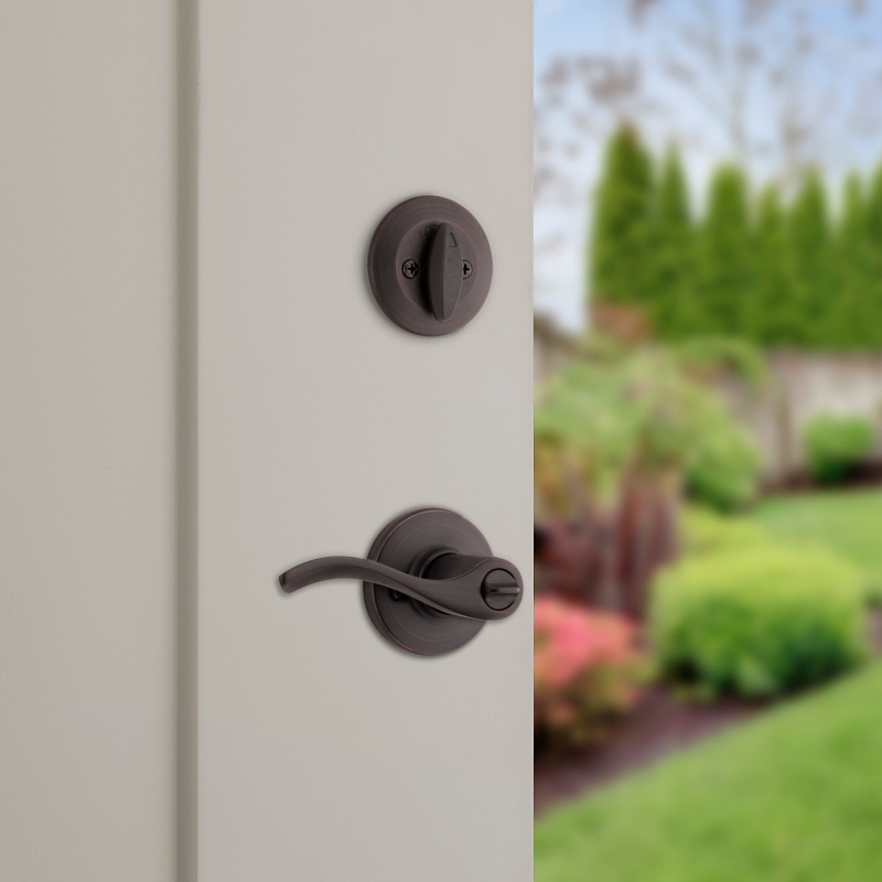 Kwikset 96900-425 Deadbolt Security Set, Keyed Entry Lock, Lever Handle, Balboa Design, Venetian Bronze, Turn Piece
