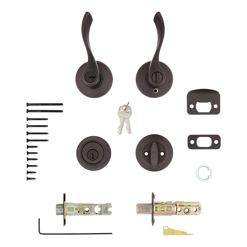 Kwikset 96900-425 Deadbolt Security Set, Keyed Entry Lock, Lever Handle, Balboa Design, Venetian Bronze, Turn Piece