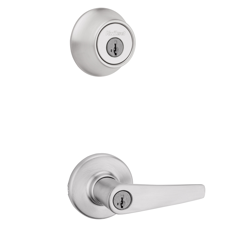 Kwikset 96900-427 Deadbolt Security Set, Keyed Entry Lock, Lever Handle, Balboa Design, Satin Chrome, Turn Piece