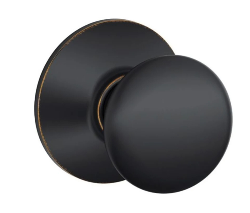 Schlage F Series F10VPLY716 Passage Knob, Plymouth, Round, 2-3/4 in Dimensions, Aged Bronze, Reversible Hand
