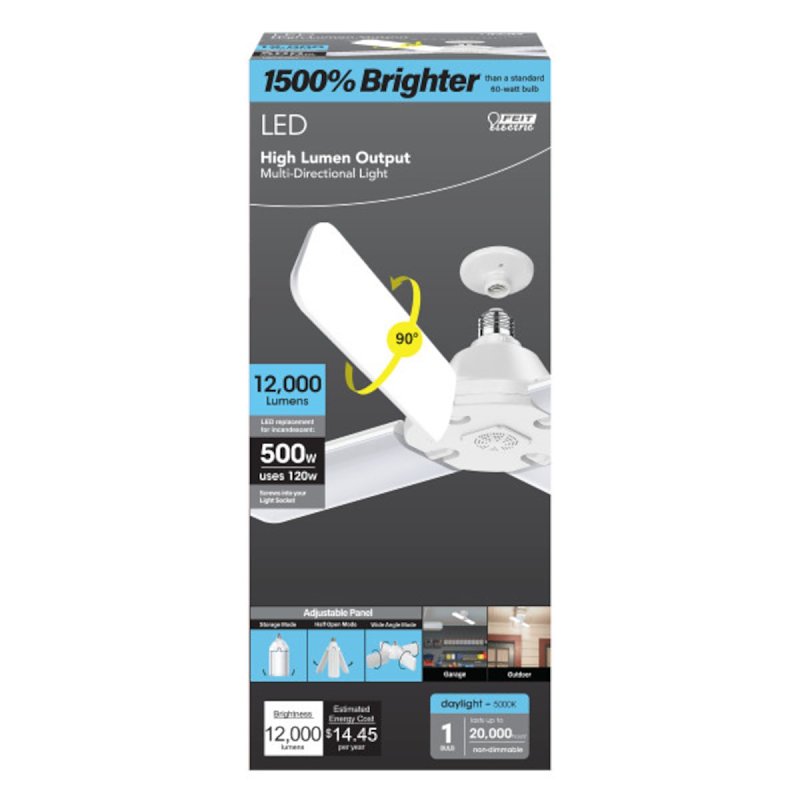 Feit Electric ADJ12000/5K/LED LED Bulb, Foldable, Panel Lamp, 500 W Equivalent, E26 Medium Lamp Base