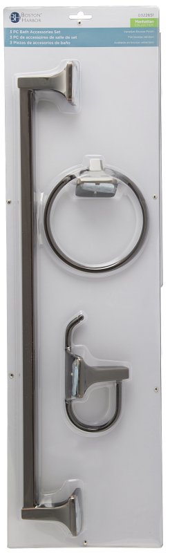 Boston Harbor 3603BVB Manhattan Bath Hardware Set, Aluminum/Steel/Zinc, Venetian Bronze, 3-Piece, For: Bathroom
