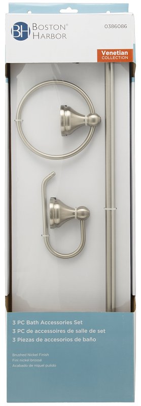 Boston Harbor 5003BN Venetian Bath Hardware Set, Steel/Stainless Steel/Zinc, Brush Nickel, 3 -Piece, For: Bathroom