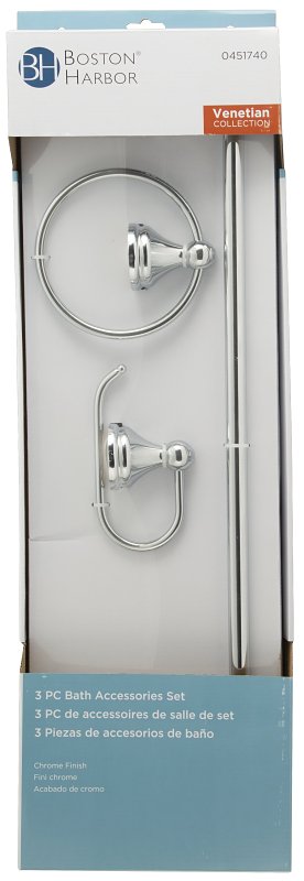 Boston Harbor 5003C Venetian Bath Hardware Set, Steel/Stainless Steel/Zinc, Chrome, 3-Piece, For: Bathroom