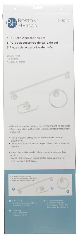 Boston Harbor 5003C Venetian Bath Hardware Set, Steel/Stainless Steel/Zinc, Chrome, 3-Piece, For: Bathroom