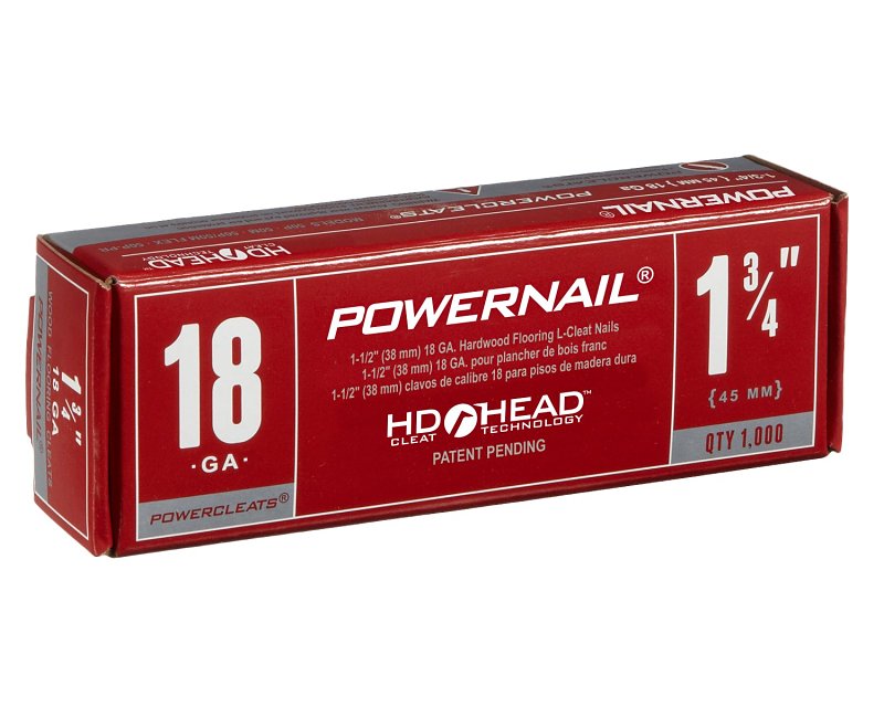 Powernail PowerCleats L175185 Floor Cleat, 1-3/4 in L, 18 ga, Carbon Steel, L-Shaped Head