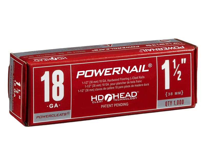 Powernail PowerCleats L150185 Floor Cleat, 1-1/2 in L, 18 ga, Carbon Steel, L-Shaped Head