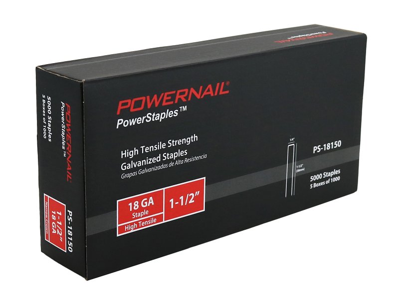 Powernail PowerStaples PS18150 Fine Wire Staple, 1/4 in W Crown, 1-1/2 in L Leg, 18 ga, Carbon Steel