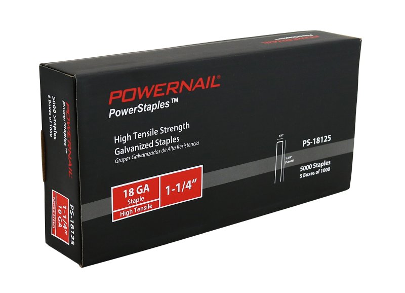 Powernail PowerStaples PS18125 Fine Wire Staple, 1/4 in W Crown, 1-1/4 in L Leg, 18 ga, Carbon Steel