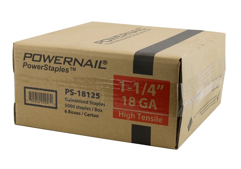 Powernail PowerStaples PS18125 Fine Wire Staple, 1/4 in W Crown, 1-1/4 in L Leg, 18 ga, Carbon Steel