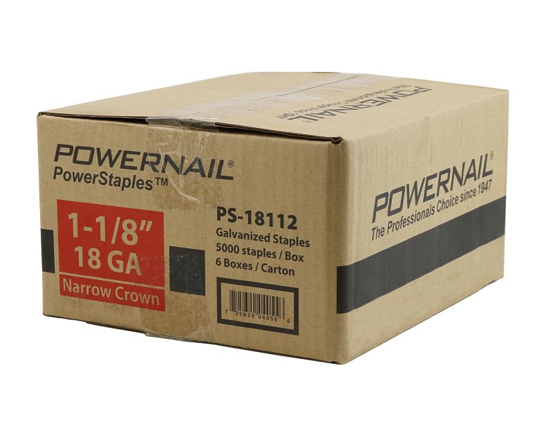 Powernail PowerStaples PS18112 Fine Wire Staple, 1/4 in W Crown, 1-1/8 in L Leg, 18 ga, Carbon Steel