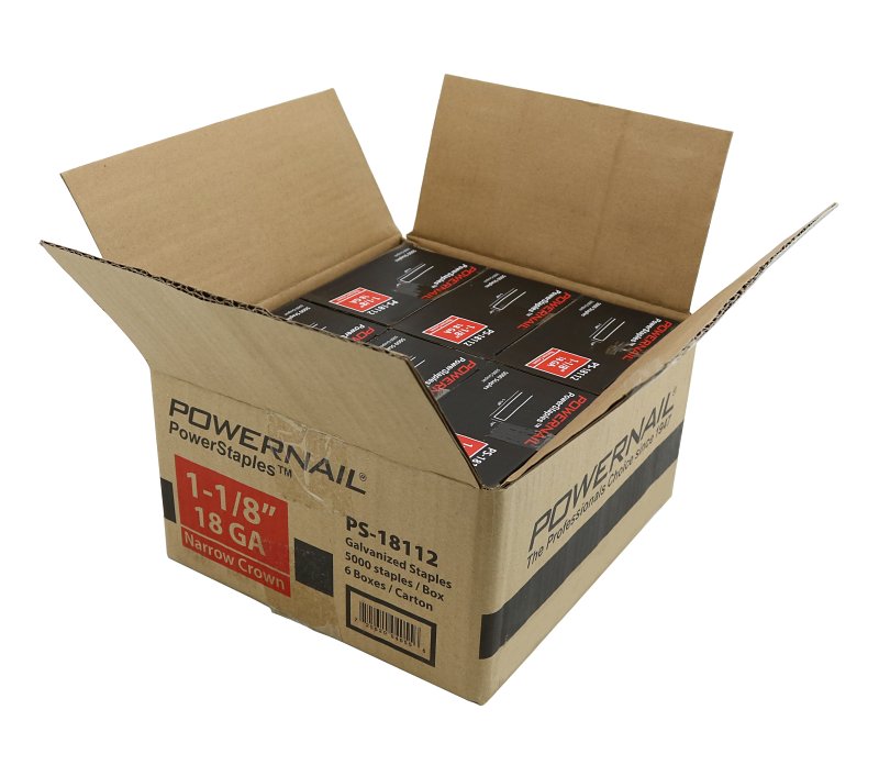 Powernail PowerStaples PS18112 Fine Wire Staple, 1/4 in W Crown, 1-1/8 in L Leg, 18 ga, Carbon Steel