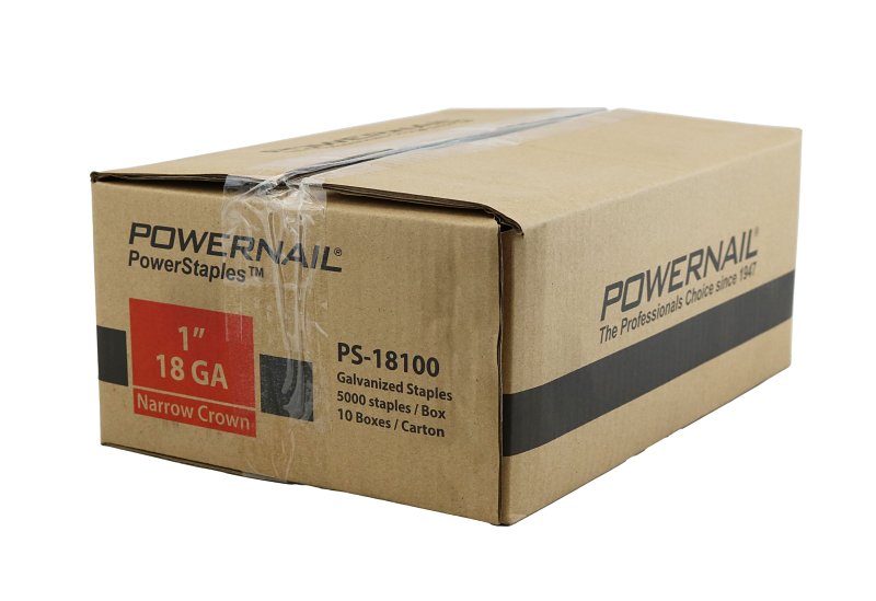 Powernail PowerStaples PS18100 Fine Wire Staple, 1/4 in W Crown, 1 in L Leg, 18 ga, Carbon Steel