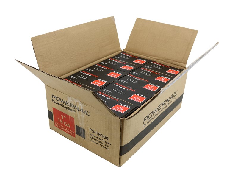 Powernail PowerStaples PS18100 Fine Wire Staple, 1/4 in W Crown, 1 in L Leg, 18 ga, Carbon Steel