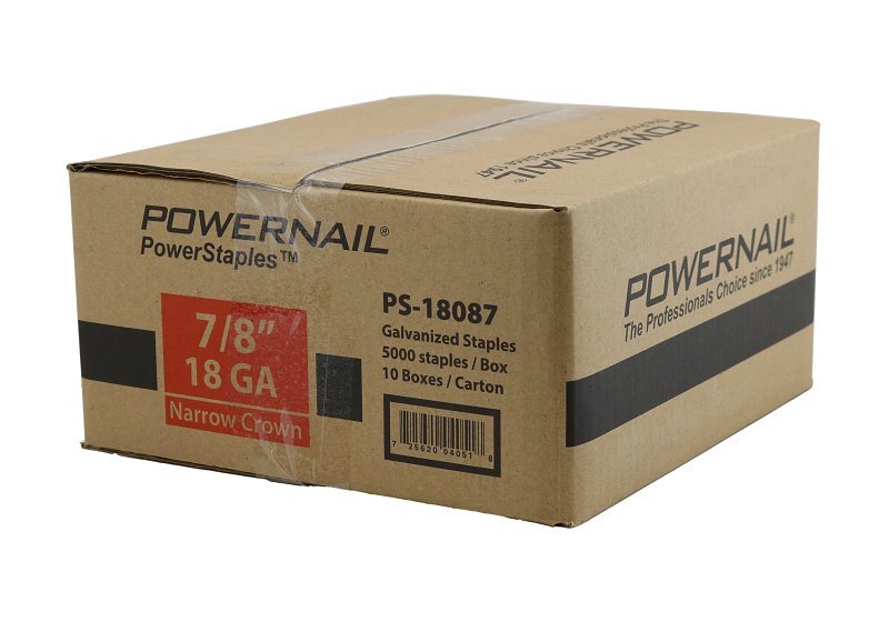 Powernail PowerStaples PS18087 Fine Wire Staple, 1/4 in W Crown, 7/8 in L Leg, 18 ga, Carbon Steel