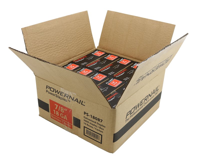 Powernail PowerStaples PS18087 Fine Wire Staple, 1/4 in W Crown, 7/8 in L Leg, 18 ga, Carbon Steel