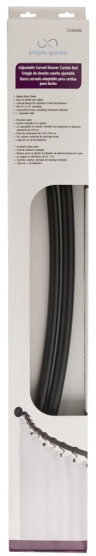 Simple Spaces SD-CSR-BK Shower Curtain Rod, 13.5 lb, 52 to 72 in L Adjustable, 1 in Dia Rod, Steel, Matte