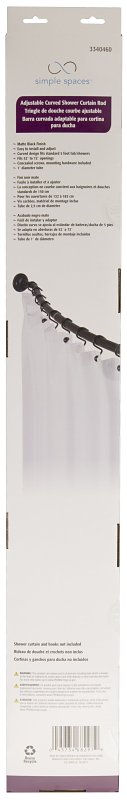 Simple Spaces SD-CSR-BK Shower Curtain Rod, 13.5 lb, 52 to 72 in L Adjustable, 1 in Dia Rod, Steel, Matte
