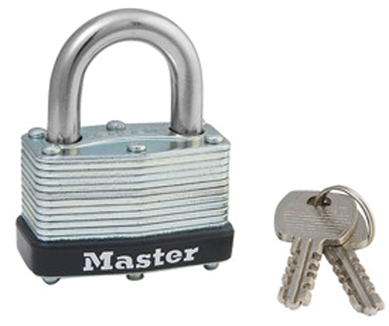 Master Lock 500D Laminated Padlock, Different Key, 9/32 in Dia Shackle, Steel Shackle, Steel Body, 1-3/4 in W Body