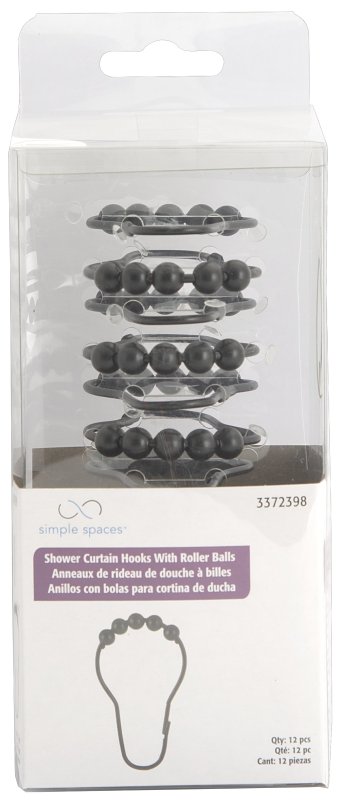 Simple Spaces SD-BH-BK Roller Ball Shower Curtain Hook Set, Steel, Matte, 1-1/2 in W, 2-7/8 in H