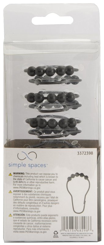 Simple Spaces SD-BH-BK Roller Ball Shower Curtain Hook Set, Steel, Matte, 1-1/2 in W, 2-7/8 in H