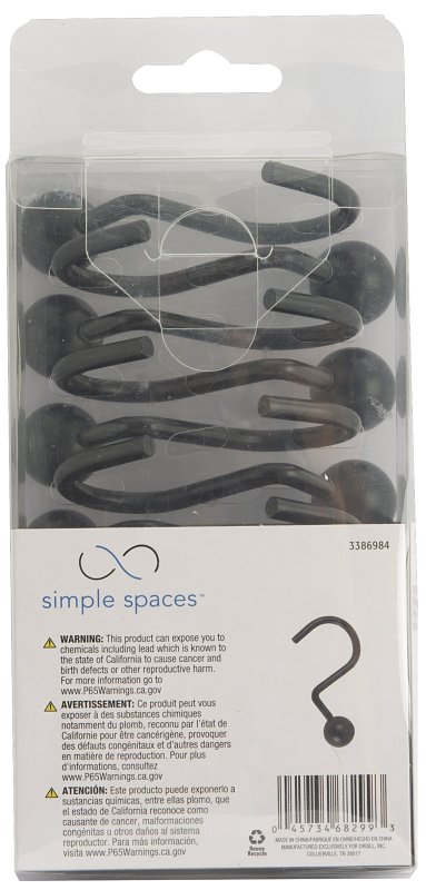Simple Spaces SD-CBH-BK Ball Shower Curtain Hook Set, 1-1/16 in Opening, Steel, Matte, 2 in W, 2-3/4 in H