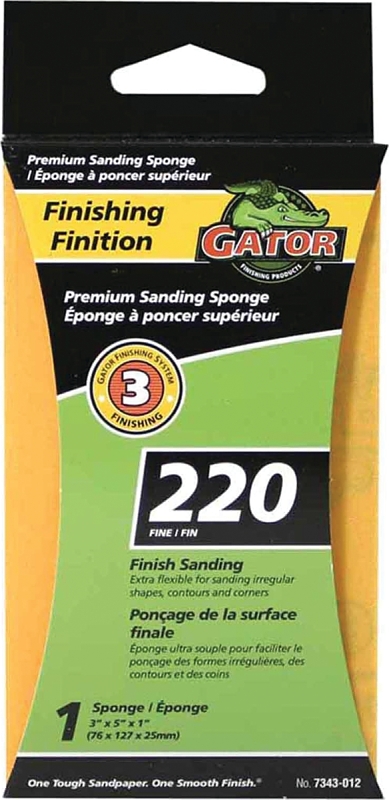 Gator 7343-012 Sanding Sponge, 5 in L, 3 in W, 220 Grit, Aluminum Oxide Abrasive, For: Zip Sponge Holder