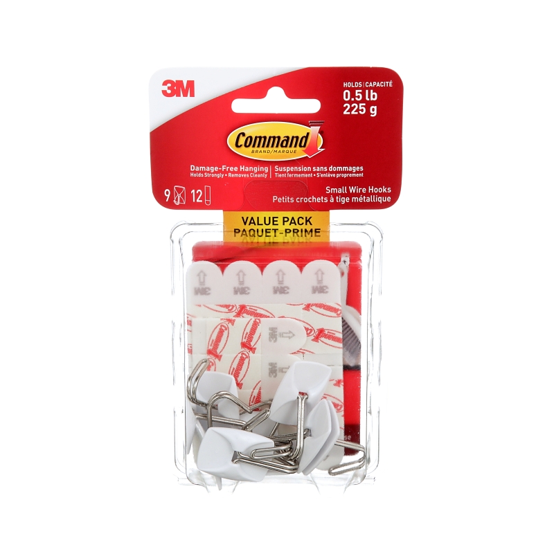 Command 17067C-VP Wire Hook, 0.81 in L x 0.8 in W x 1.62 in H Dimensions, 0.5 lb, 9-Hook, Plastic, Clear