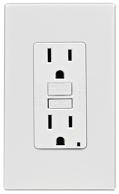 Leviton C32-GFNT1-0PW GFCI Duplex Receptacle, Polycarbonate, White, 2-Pole, 15 A, 125 V, Back, Side Wiring, 3-Wire