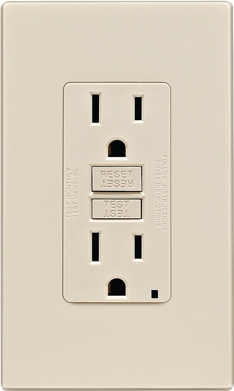 Leviton C36-GFNT1-0PT GFCI Duplex Receptacle, Polycarbonate, Light Almond, 2-Pole, 15 A, 125 V, Back, Side Wiring, 60 Hz
