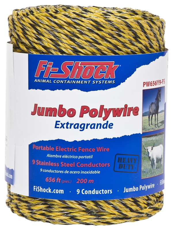 Zareba Fi-Shock PW656Y9-FS Series Polywire, 656 ft L, 9 Strands, Stainless Steel Conductor, Yellow