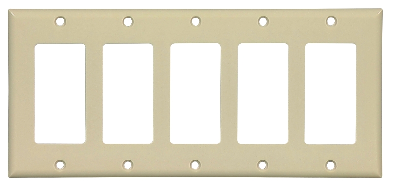 Eaton 2165V-BOX Wallplate, 4-1/2 in L, 10 in W, 5-Gang, Thermoset, Ivory