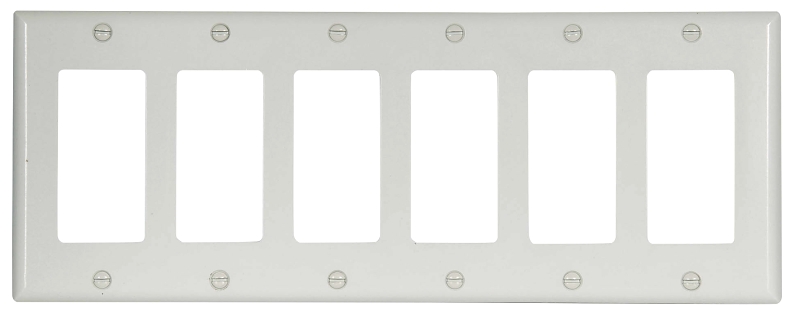 Eaton 2166W-BOX Wallplate, 4-1/2 in L, 11.813 in W, 6-Gang, Thermoset, White