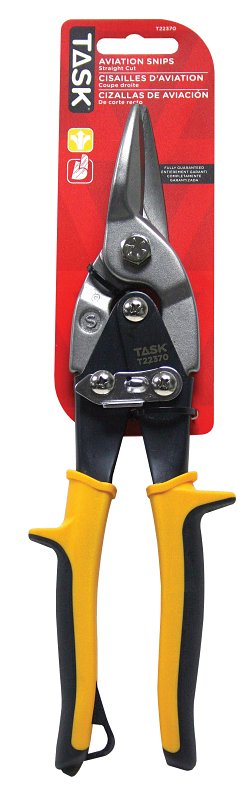 Task T22370 Aviation Snip, 10 in OAL, Straight Cut, Chrome Molybdenum Steel Blade, Soft-Touch Handle, Yellow Handle