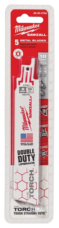 Milwaukee 48-00-5784 Reciprocating Saw Blade, 1 in W, 6 in L, 18 TPI, Bi-Metal Cutting Edge
