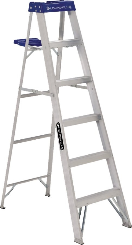 Louisville AS2106 Step Ladder, 124 in Max Reach H, 5-Step, 250 lb, Type I Duty Rating, 3 in D Step, Aluminum