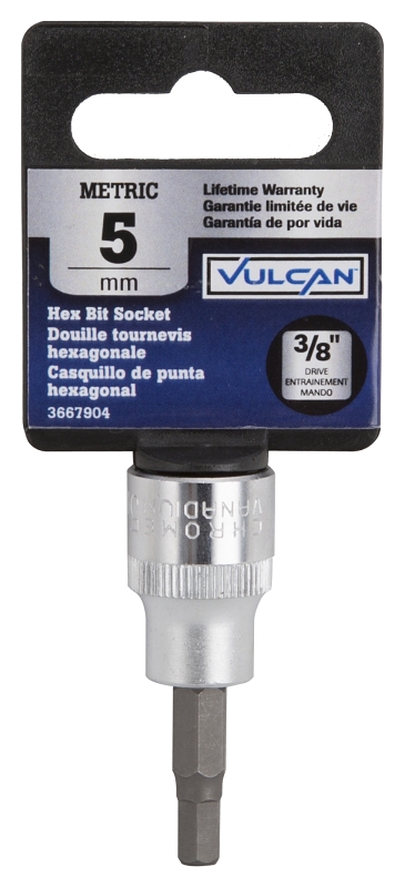 Vulcan 3506005220 Hex Bit Socket, 5 mm Tip, 3/8 in Drive, Chrome, 1-7/8 in OAL