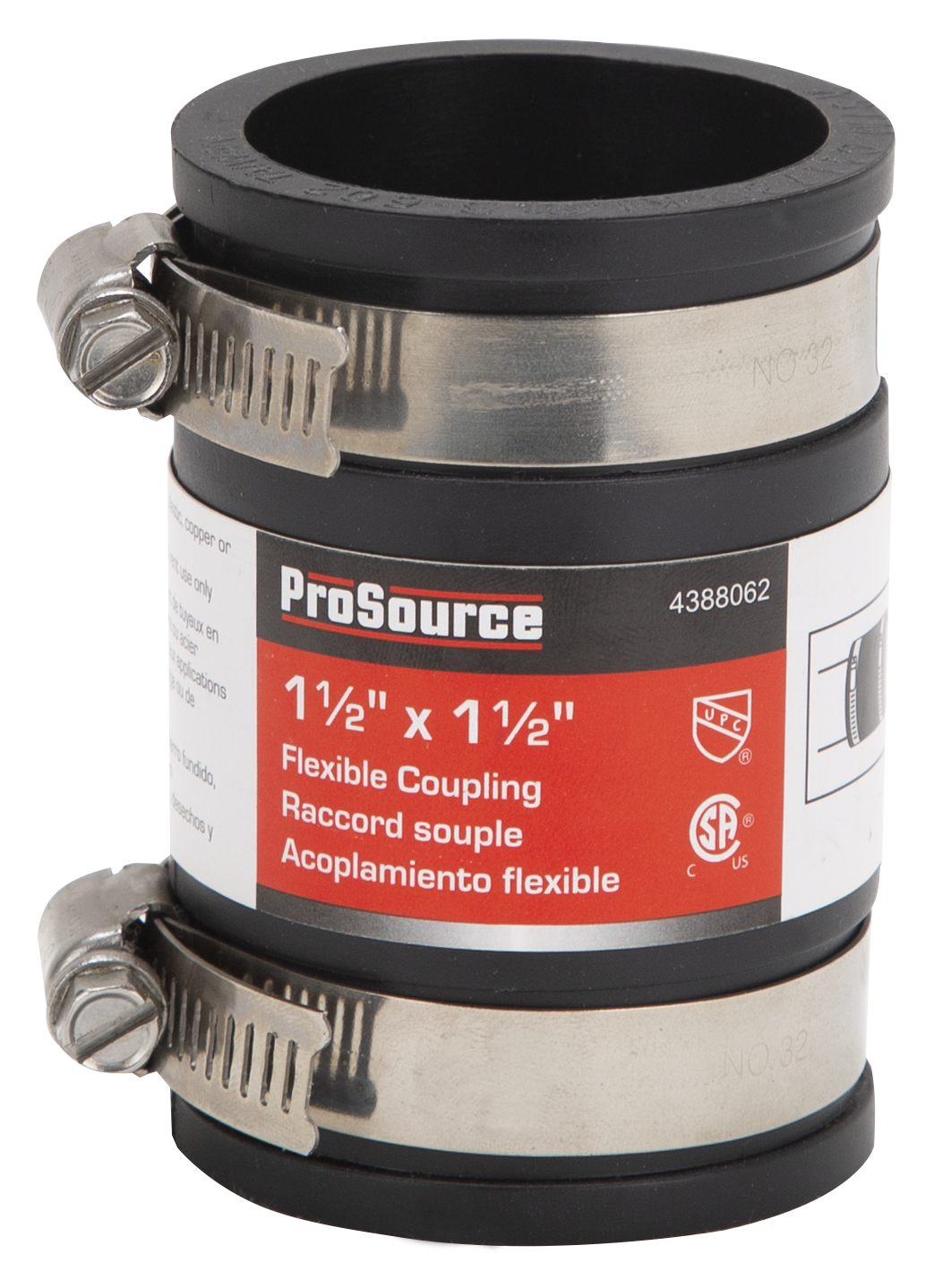 ProSource FC56-1515 Coupling, 1-1/2 x 1-1/2 in, Cast Iron, Plastic and Steel Drain Pipes, PVC, Black