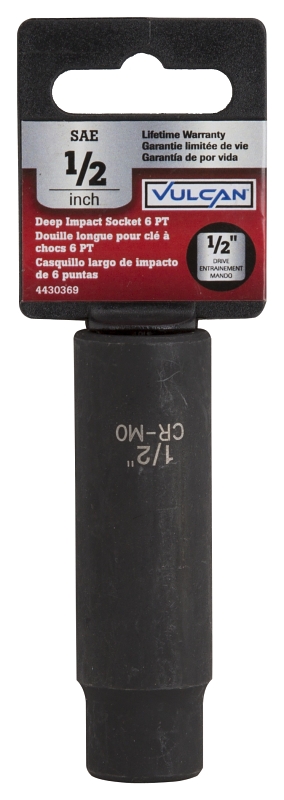 Vulcan MT6580172 Deep Impact Socket, 1/2 in Socket, 1/2 in Drive, Deep Drive, 6-Point, Chrome Molybdenum Steel
