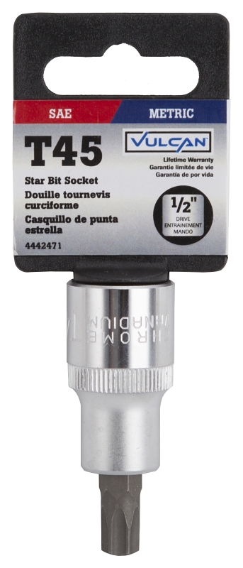 Vulcan 3505012314 Fractional Star Bit Socket, T45 Tip, Chrome