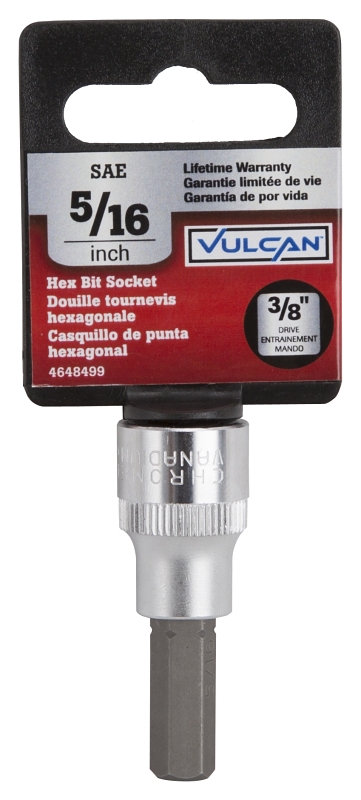 Vulcan 3506007321 Hex Bit Socket, 5/16 in Tip, 3/8 in Drive, Chrome, 1-7/8 in OAL