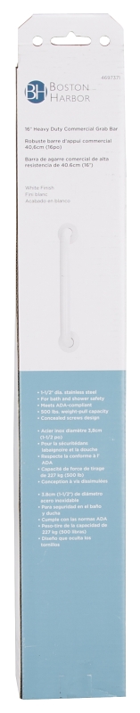 Boston Harbor SG01-01&0216 Grab Bar, 16 in L Bar, White, Wall Mounted Mounting